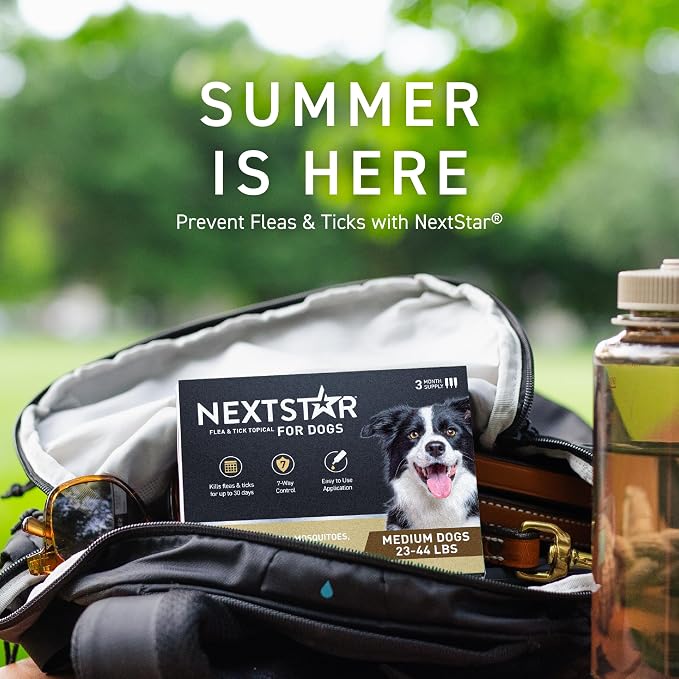 NEXTSTAR Flea and Tick Prevention for Dogs, Repellent, and Control, Fast Acting Waterproof Topical Drops. Medium Dog Tick & Flea Repellent, 1 Month Dose