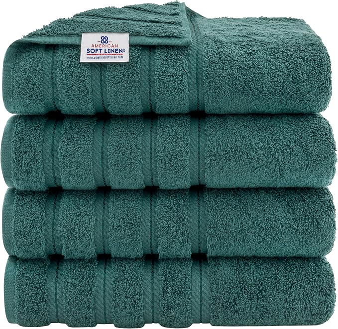 American Soft Linen 100% Cotton Luxury Turkish Towels, 4 PC Bath Towel Set | Soft Absorbent Quick Dry OEKO Tex Standard 100 Certificated Durable Machine Washable Breathable Premium Hotel Quality
