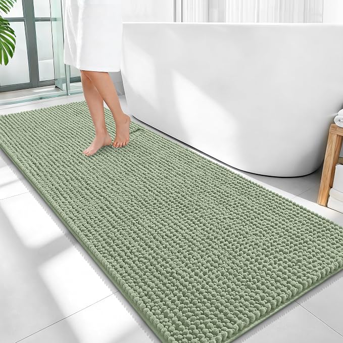 OLANLY Thick Bathroom Runner Rugs 59x24, Extra Soft Absorbent Chenille Bath Rugs, Rubber Backing, Machine Wash Dry, Long Bath Mats for Bathroom, Tub and Shower, Home Decor Accessories, Sage Green