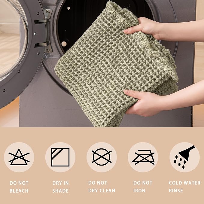 Waffle Bath Mat Non Slip, Boho Bathroom Rug, Super Absorbent Quick Dry Bathroom Mat, Soft Farmhouse Bath Rug with Tassels, Small Washable Shower Mats for Floor 20"x32", Tassels Sage Green