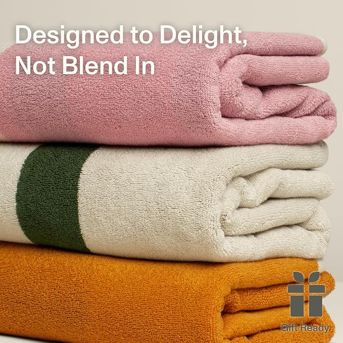Everlayer Luxury Bath Sheets - Reversible 2 in 1 Design, 35"x 70", Sets of 2, 550 GSM - 100% Combed Cotton, Ultra Soft, Thick Bath Sheets, Made in Portugal (Amber Charcoal-Janus)