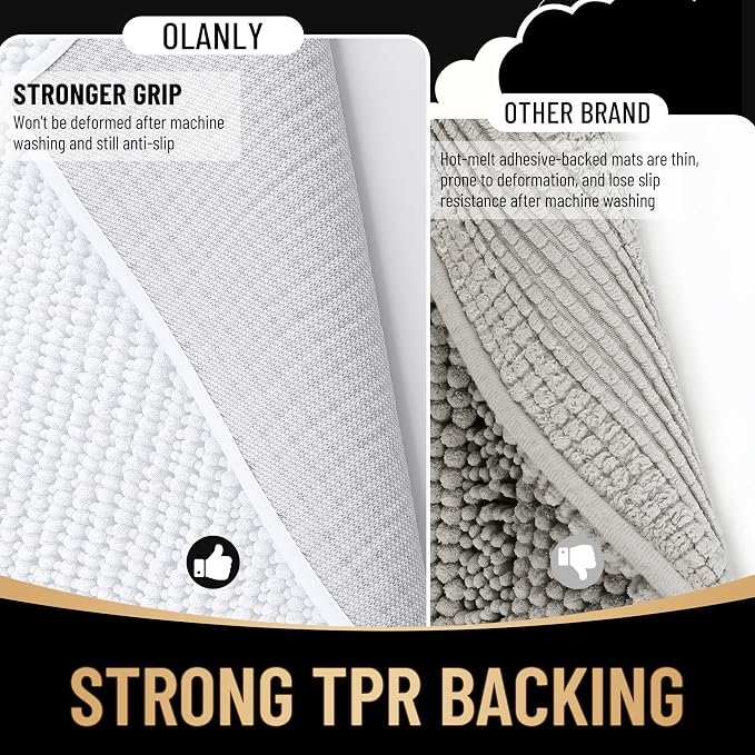 OLANLY Thick Bathroom Rugs 30x20, Extra Soft Absorbent Chenille Bath Rugs, Rubber Backing, Machine Wash Dry, Bath Mats for Bathroom Floor, Tub and Shower, Home Decor Accessories, White