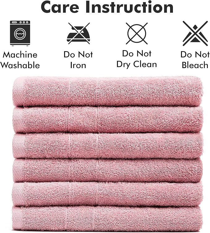 100% Ring Spun Cotton Hand Towels for Bathroom – 550 GSM Soft & Absorbent Towel Set– Pack of 6 Small Towel (34x20in) – Quick Dry Luxury Cotton Hand Towels – Baby Pink