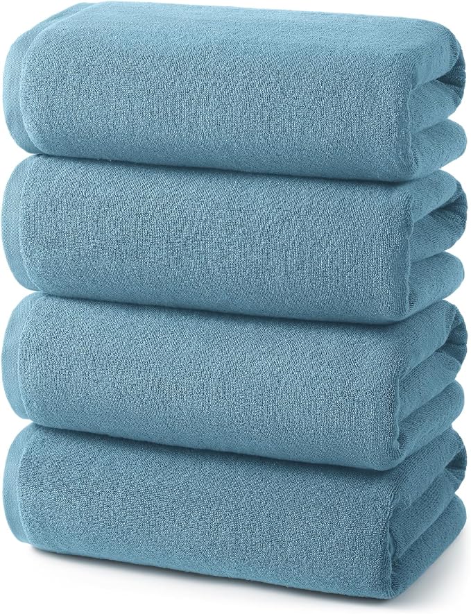 ecolook Bath Towels Set of 4,100% Cotton,27 x 55 Inches,Quick-Drying & Absorbent,Soft,Lightweight Towels for Bathroom,Shower,Spa, Gym & Hotel,Light Blue