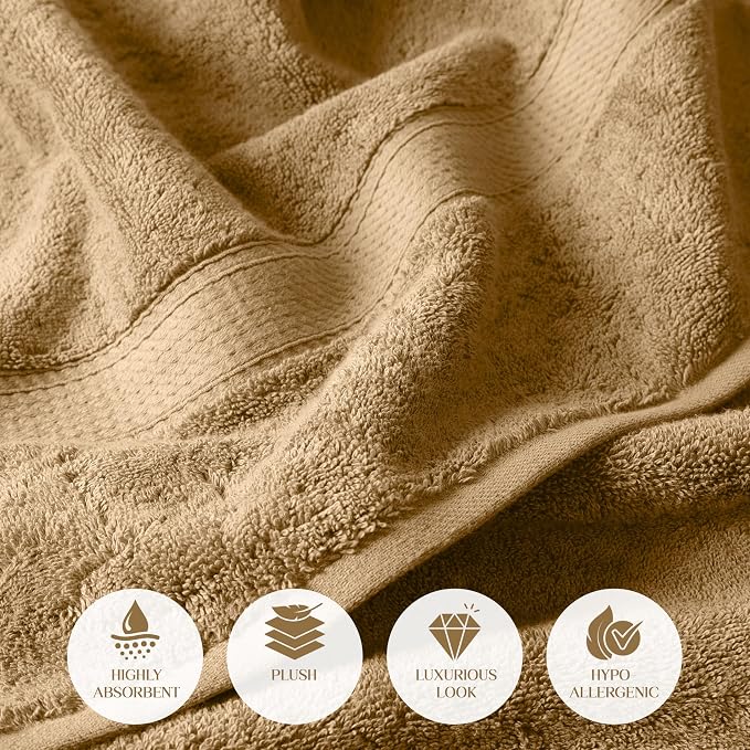 SUPERIOR Egyptian Cotton Ultra Plush & Absorbent, 6 Piece Set, Toast | Quick Dry, Soft Luxury Towel Set, Bath Essentials, Guest Bath, Spa, 2 Bath, 2 Hand, 2 Face Towels, Madeline Towels