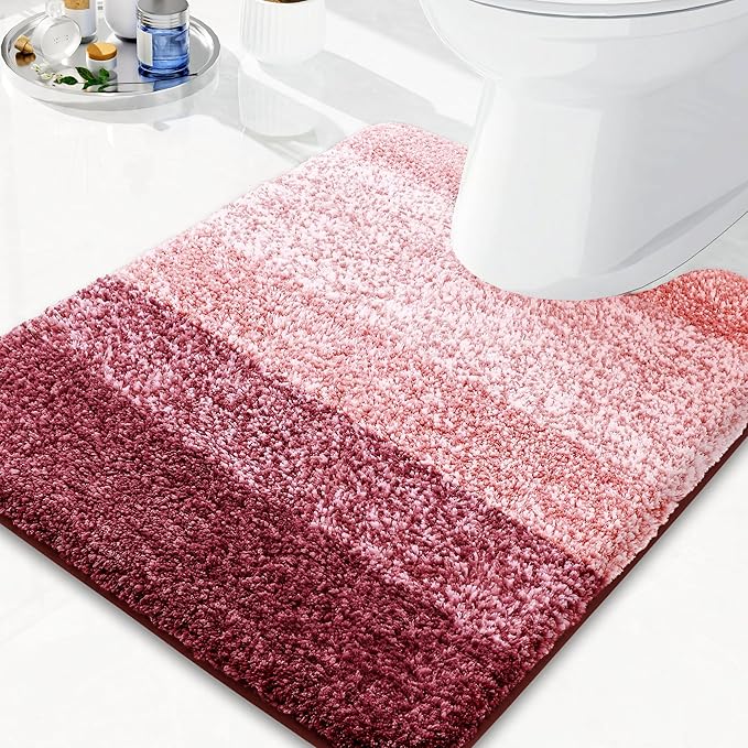 Arotive Microfiber Bathroom Rugs, Shaggy Soft and Absorbent Contour Toilet Rugs, Thick Plush Machine Washable Dry Bath Mats for Toilet Base, 24x20, Burgundy, U-Shape