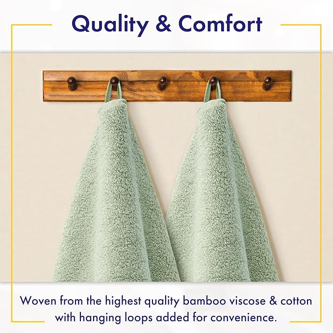 Alusa Home Ultra Soft & Plush Viscose from Bamboo Bath Sheets - 700 GSM Pack of 2 - Extra Large 70x35 in - Super Absorbent & Quick Drying (Eucalyptus Green)