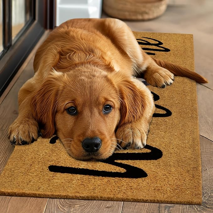 Croft&Cane Welcome Doormat – Extra Wide 17x39 Evil Eye Non Slip Natural Coco Coir Door Mat – Dirt Trapping Indoor Outdoor Large Entryway Rug for Wide Doorways Patio Porch High Traffic Areas