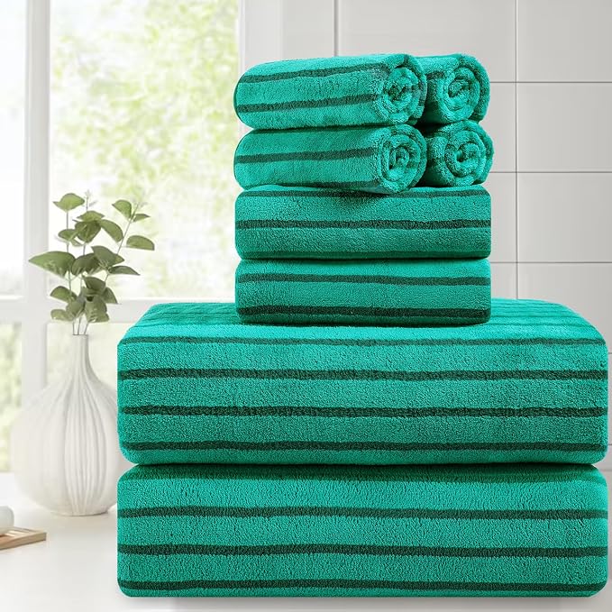 Mistyrose Bath Towels,8 Pack Large Bath Towels Set Super Absorbent Microfiber Bath Sheets-2 Oversized Bath Sheets 2 Hand Towels 4 Washcloths for Family Hotel Spa Gym(Emerald Green)