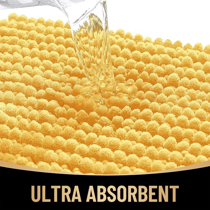 OLANLY Thick Small Bathroom Rugs 24x16, Extra Soft Absorbent Chenille Bath Rugs, Rubber Backing, Machine Wash Dry, Bath Mats for Bathroom Floor, Tub and Shower, Home Decor Accessories, Yellow