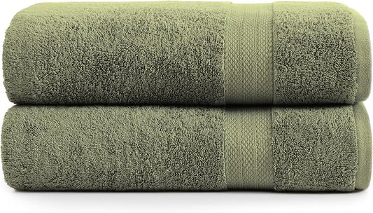 LANE LINEN 100% Ring Spun Cotton Luxury Bath Sheet 2 Pcs (35"x66") - Fade Resistant, Highly Absorbent Extra Large Bath Sheet - Oversized Bath Towels for Adults - Remains Soft After Washing - Oil Green