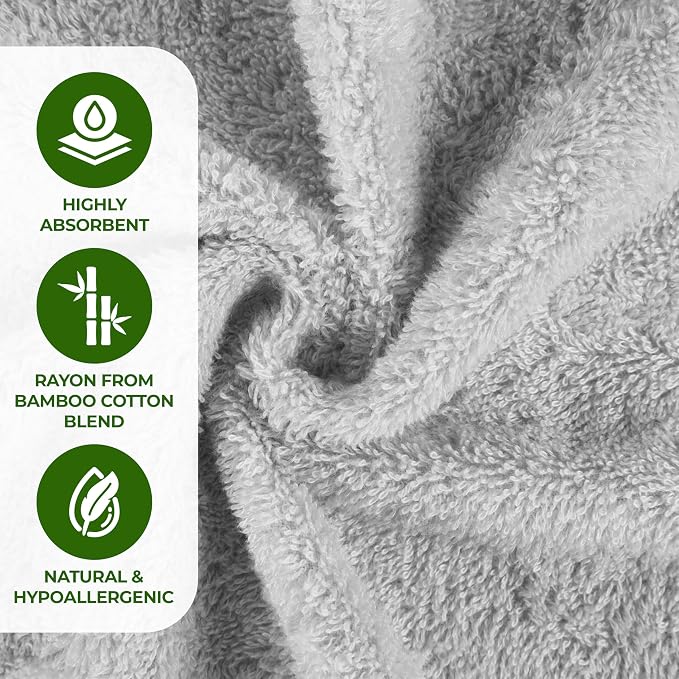 Superior Rayon from Bamboo Blend 9-Piece Towel Set, Luxury Quick Dry, Bathroom Essentials, Shower, Spa, Plush Soft Absorbent Towels, Includes 3 Bath, 3 Hand, 3 Washcloth/Face Towels, Platinum