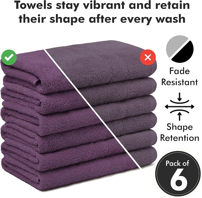 100% Ring Spun Cotton Hand Towels for Bathroom – 550 GSM Soft & Absorbent Towel Set– Pack of 6 Small Towel (34x20in) – Quick Dry Luxury Cotton Hand Towels – Dark Purple