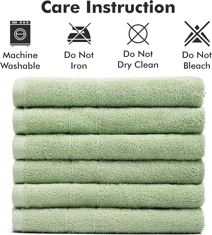 100% Ring Spun Cotton Hand Towels for Bathroom – 550 GSM Soft & Absorbent Towel Set– Pack of 6 Small Towel (34x20in) – Quick Dry Luxury Cotton Hand Towels – Light Green