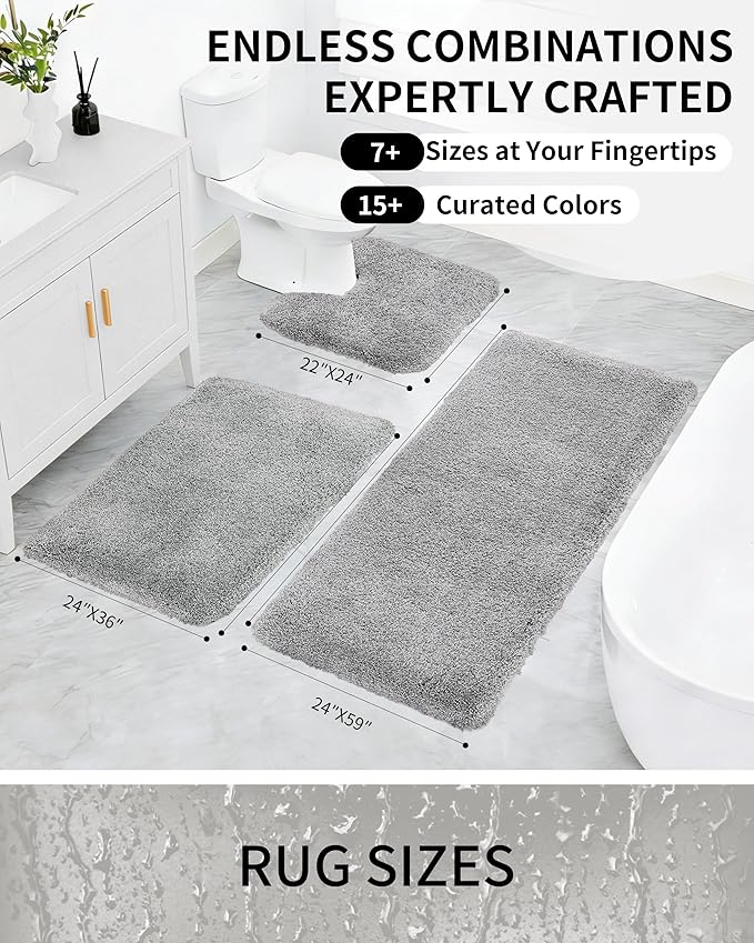 Toilet Rugs U-Shaped Mat 24x22, Contour Bathroom Mat - Ultra Soft & Absorbent Microfiber, Quick-Dry, Machine Washable with High Density Foam Latex Non Slip Backing, Grey