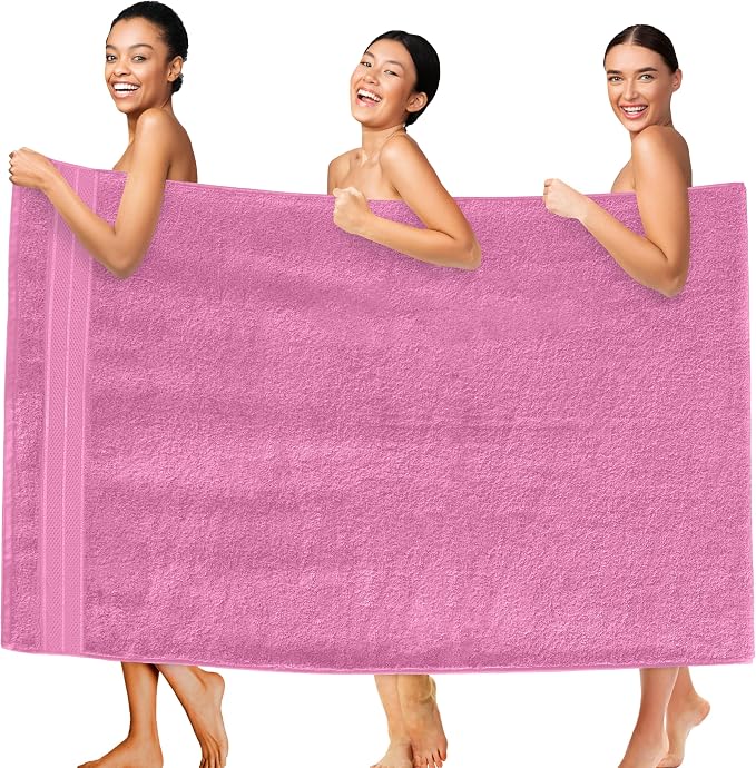 Elegant Comfort Three Line Popcorn Extra Large Luxury Bath Towel - 40" x 80" inch, Premium Hotel Spa Quality 1 Piece Oversized Bath Sheet 100% Turkish Cotton Super Soft Highly Absorbent, Light Pink