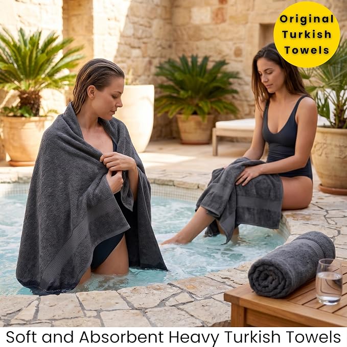 SALBAKOS 2-Piece 100% Turkish Cotton Extra Large Bath Towel 35x70 inch | Premium Hotel Quality Bath Sheet Towels | Thick, Soft, Absorbent, Oversized Bath & Beach Towels (Gray, 2 Bath Sheets)