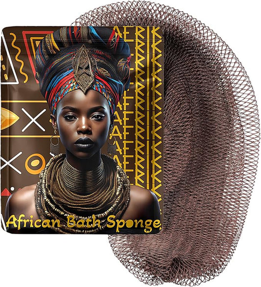 African Net Sponge, Premium Authentic Exfoliating Body Scrubber, Extra Long Stretch Bath Sponge for Shower, Deep Exfoliating Washcloth for Smooth Skin, 1 Pack (Brown)