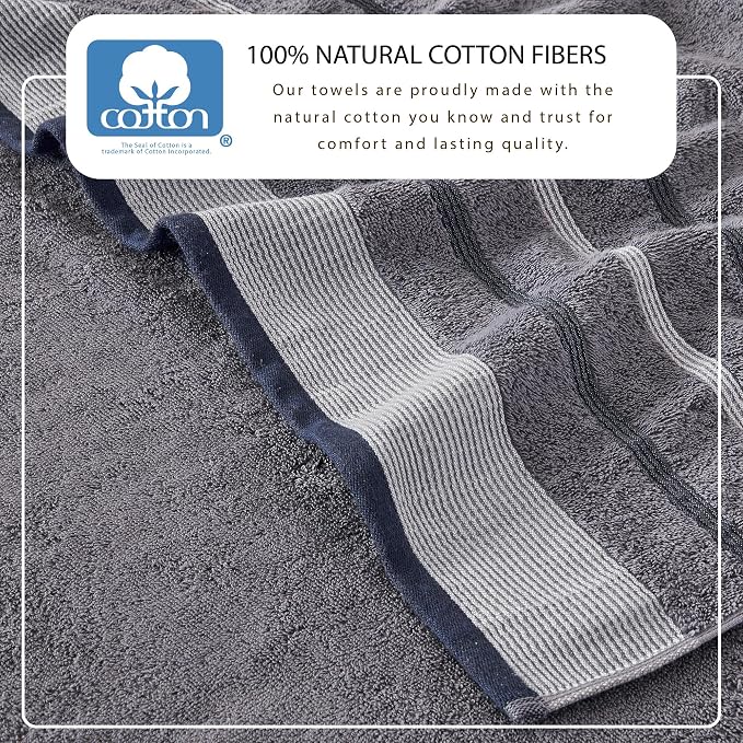 Great Bay Home Decorative Bath Towel Set - Cotton 4 Pack 54x27 Bath Towel Set - Durable Towels for Bathroom Decor (Moroccan Blue/December Sky)