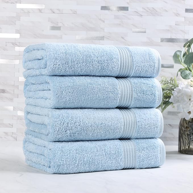Superior Egyptian Cotton 4-Piece Bath Towel Set for Shower, Bath, Spa, Resort, Hotel, Soft Body Towels, Airbnb Essentials, Apartment, Dorm, Quick Dry, Absorbent, Bathroom Basics, Light Blue