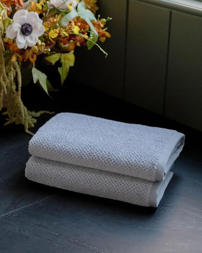 Cozy Earth Nantucket 60% Cotton 40% Viscose from Bamboo Hand Towel - 600 GSM Plush & Fast-Drying with Rice Weave Pattern - 2 Pack 20" x 30" Luxury Hand Towel - Harbor Mist