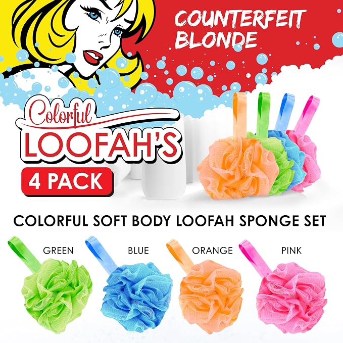 4 Pack Muti Color Bath Loofah Sponge 60g Shower Mesh Ball - Exfoliating Body Scrubber for Men & Women - Durable Shower Puff Bath Loofa for Soothe Skin Accessories - Soft Body Scrub Lufas for Women