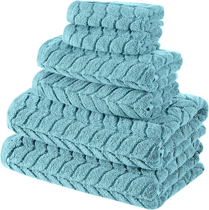 BAGNO MILANO Turkish Cotton Bath Towels, Hand Towels - Soft Plush Jacquard Collection Luxury Towels Set (Aqua Green, Towel Set of 3)