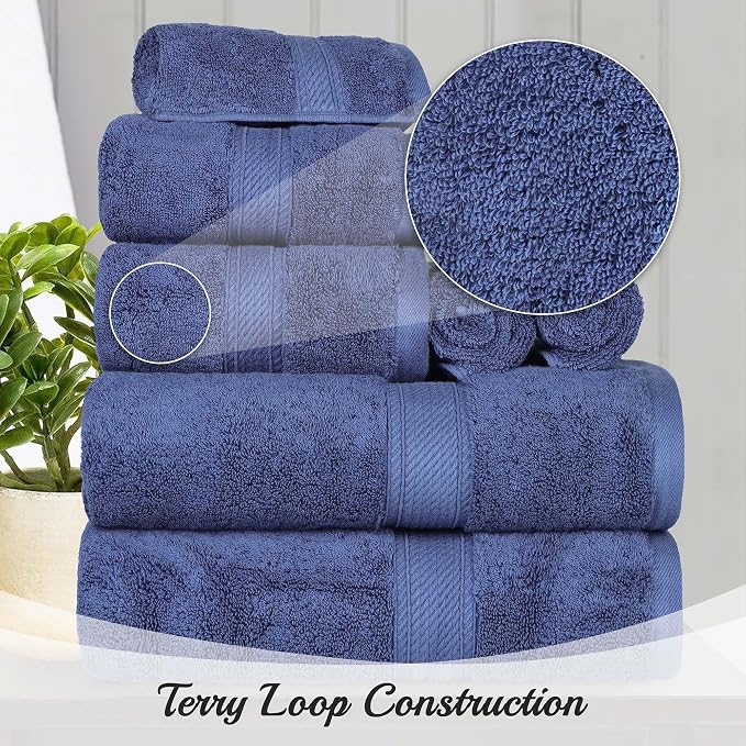 SUPERIOR Egyptian Cotton Ultra Plush & Absorbent, 10 Piece Set, Navy Blue | Quick Dry, Soft Luxury Towel Set, Bath Essentials, Guest Bath, Spa, 2 Bath, 4 Hand, 4 Face Towels, Madeline Towels