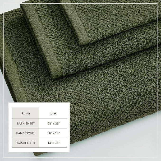 Great Bay Home 100% Cotton 6 Piece Bath Sheet Set - Absorbent, Quick-Drying, Durable Bath Towels for Bathroom Decor - Low-Twist, Two-Ply Fibers (Forest Green)