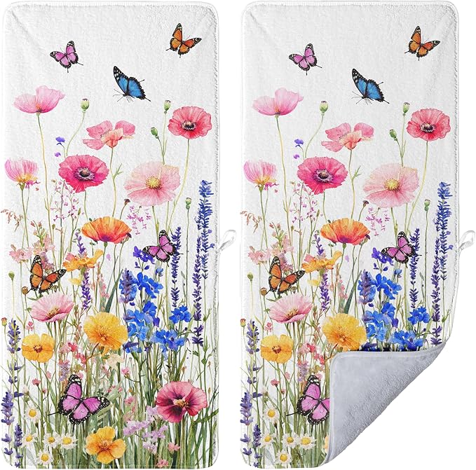 Spring Summer Wildflowers Hand Towel Coral Velvet Towel for Women Bath Face Salon Gym Yoga