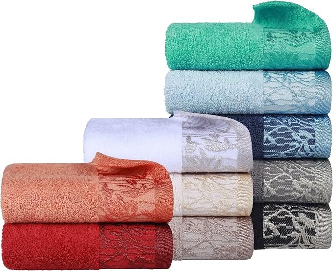 Superior Floral Jaquard Cotton Bathroom Towels, 6pc Towel Set, Navy Blue | Soft Absorbent Quick Dry Terry Weave, Hotel Quality, Wisteria Towels Includes 2 Bath Towels, 2 Hand Towels, 2 Washcloths
