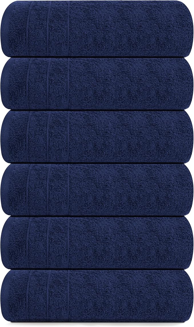 Tens Towels Pack of 6 Hand Towels, 100% Cotton, Lighter Weight, Quick to Dry, 16 x 28 Inches, Super Soft & Absorbent, Perfect for Bathroom & Kitchen, Navy