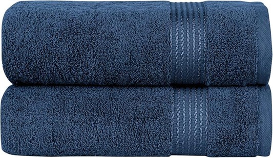 Elegant Comfort Premium Turkish Cotton 2 Pack Bath Towel Set - 27 x 54 inch, Luxurious Hotel Spa Quality 100% Turkish Cotton 2PC Bath Towel Set - Highly Absorbent - Soft Bathroom Towels, Navy Blue