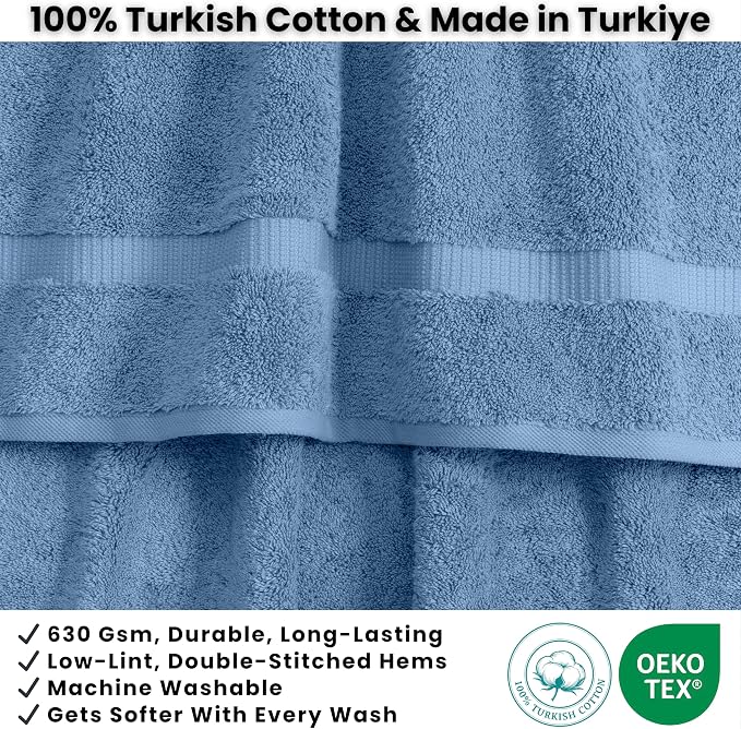 SALBAKOS 2-Piece 100% Turkish Cotton Extra Large Bath Towel 35x70 inch | Premium Hotel Quality Bath Sheet Towels | Thick, Soft, Absorbent, Oversized Bath & Beach Towels (Blue, 2 Bath Sheets)