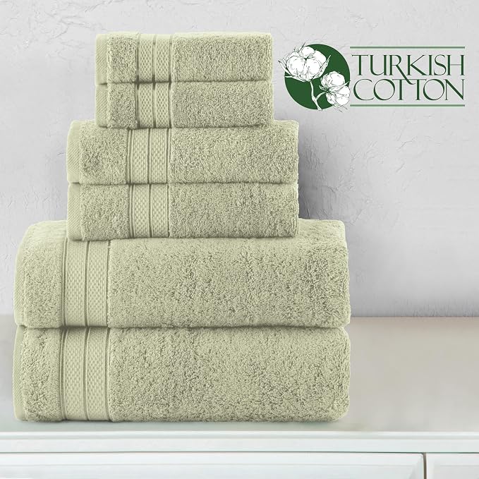 Elegant Comfort Luxury 6-Piece Towel Set, Premium Soft 100% Turkish Cotton, Three Line Popcorn Design 2 Bath Towels, 2 Hand Towels and 2 Washcloths Towel Set - Quick-Drying and Absorbent, Jade Green