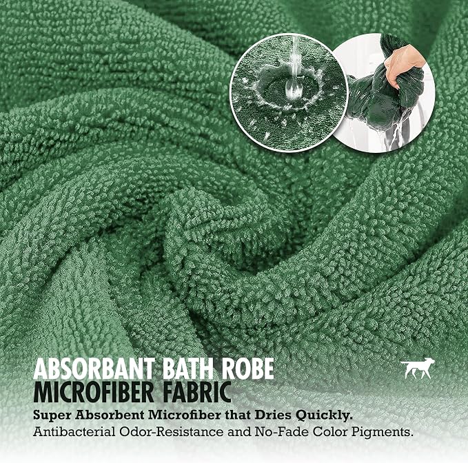 Tuff Pupper Fast Drying Dog Bath Robe | 800 GSM Plush Dog Towel Bathrobe/Dressing Gown | Super Absorbent Pet/Puppy Bathrobe | Adjustable Hood & Belly Strap | Super Soft | Fast Drying (XS, Green)