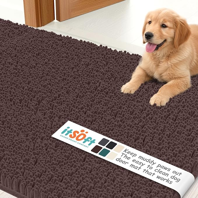Dog Rugs for Muddy Paws 59x21 | Cleaner Mud Free Floors | Muddy Dogs Mats for Indoor, Dog Mat for Muddy Paws Door Mat Washable, Absorbent Chenille Mud Rug Paw Matt w/ Non Slip Backing, Chocolate Brown