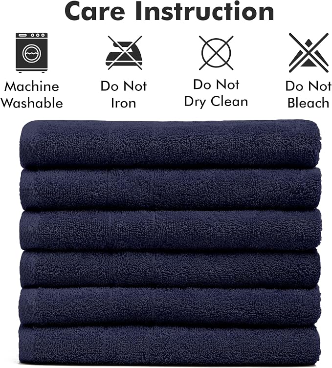 100% Ring Spun Cotton Hand Towels for Bathroom – 550 GSM Soft & Absorbent Towel Set– Pack of 6 Small Towel (34x20in) – Quick Dry Luxury Cotton Hand Towels – Navy Blue