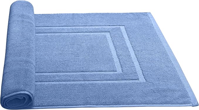 Feather & Stitch 2 Piece Towel Like Bath Mats (30x21 Inch) 100% Cotton Terry Bath Mats, Bathroom Shower Floor Mats [NOT A Bathroom Rug], Soft Absorbent Washable Mats - Faded Denim