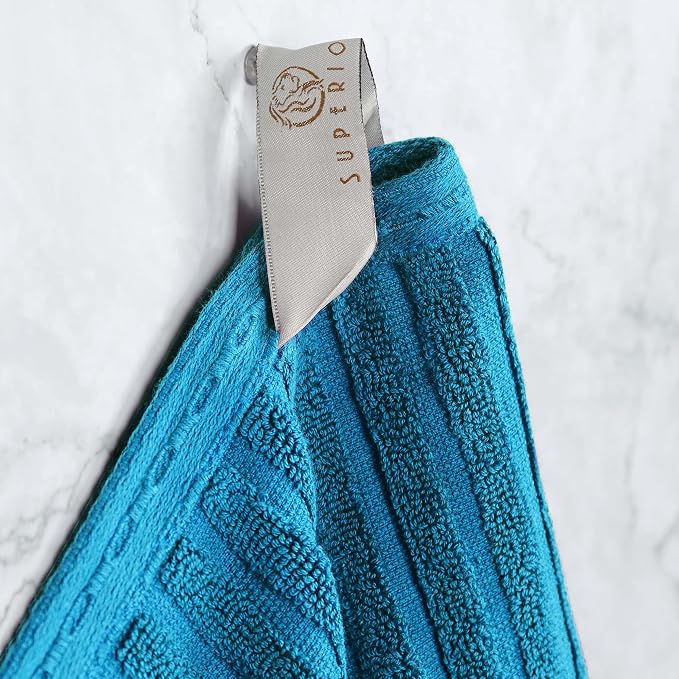 Superior Cotton 4-Piece Solid and Ribbed Hand Towel Set, Hand Towels- 16" x 28", Azure