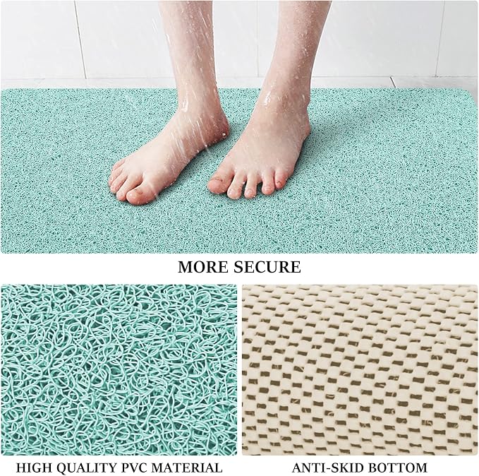 LuxStep Shower Mat Bathtub Mat,40x24 inch, Non-Slip Bath Mat with Drain, Quick Drying PVC Loofah Bathmat for Tub,Shower,Bathroom,Green