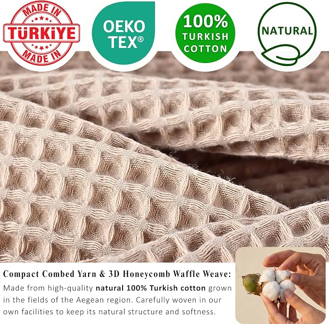 PÜSKÜL Natural 100% Turkish Cotton Waffle Bath Towels Set of 2-Piece | 32x63 inch Extra Large Absorbent Quick-Dry Lightweight Spa Towel | Luxury Sauna Accessories (Beige Bath Towels - Pack of 2)