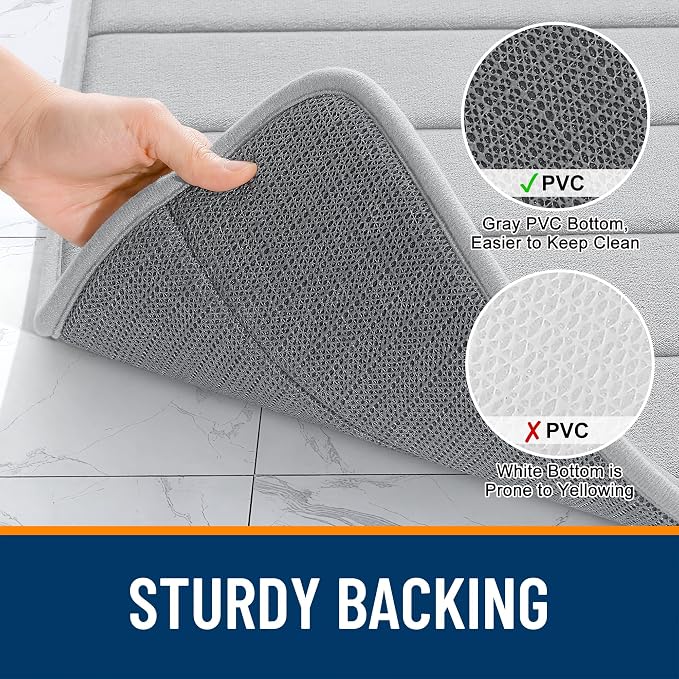OLANLY Memory Foam Bath Mat 40x24, Super Soft Absorbent Bathroom Rugs, Quick Dry, Machine Washable Shower Floor Rugs, Bathmat Carpet, Bathroom Home Decor Accessories, Light Gray
