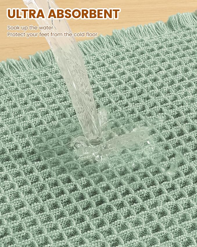 Smiry Waffle Bath Mat 36x24, Extra Soft Absorbent Bathroom Rugs, Non Slip Machine Washable Quick Dry Bath Rugs for Bathroom Floor, Tub, Shower, Home Decor Accessories, Sage Green