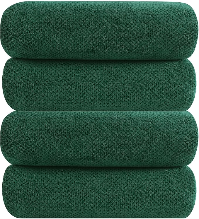 YTYC Towels,29x59 Inches Extra Large Bath Towels for Bathroom Super Soft Quick Dry Light Weight Waffle Microfiber Shower Towels 80% Polyester 20% Nylon (Dark Green,4 Piece)