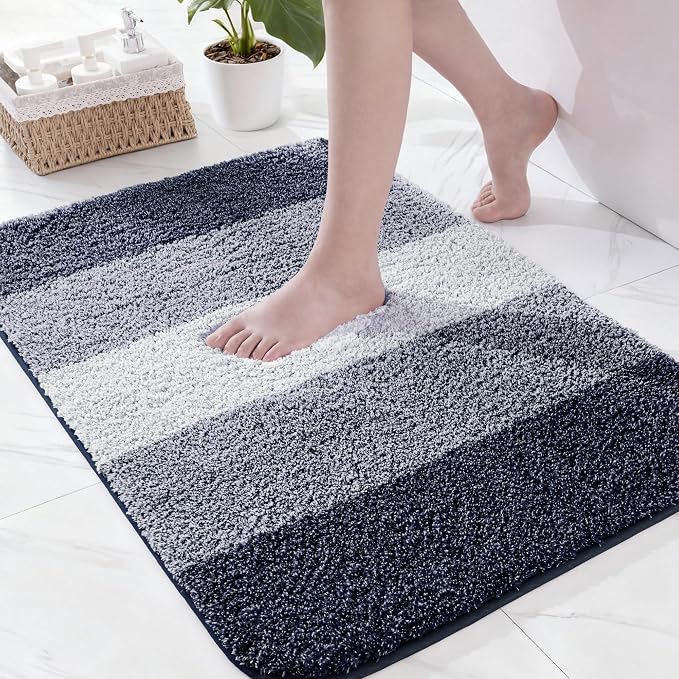 Exclusivo Mezcla Bathroom Rugs Mat 20x30, Extra Soft Non Slip Absorbent Microfiber Bath Rugs, Machine Washable Quick Dry Bath Mats for Bathroom Floor, Shower, Home Decor, Gradient Navy Blue