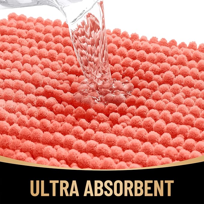 OLANLY Thick Large Bathroom Rugs 70x46, Extra Soft Absorbent Chenille Bath Rugs, Rubber Backing, Machine Wash Dry, Bath Mats for Bathroom Floor, Tub and Shower, Home Decor Accessories, Coral