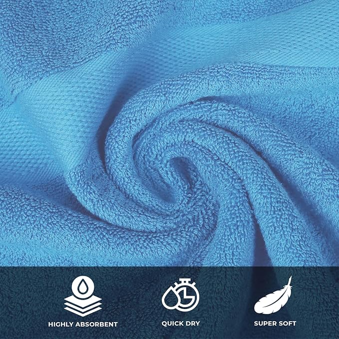Luxury Bath Towels - 4 Pack Ultra Soft and Absorbent Cotton Bath Towels for Bathroom, Spa, and Hotel Use - Quick-Dry and Durable Towels Set 27x54'' (Electric Blue)