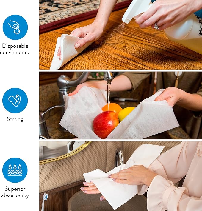 AH AMERICAN HOMESTEAD Disposable Napkins – Premium Guest Towel Napkins, Soft Linen-Feel Guest Towels for Bathroom, Disposable Hand Towels for Kitchen & Entertaining, White 12 x 17 (50 Count-Quilted)