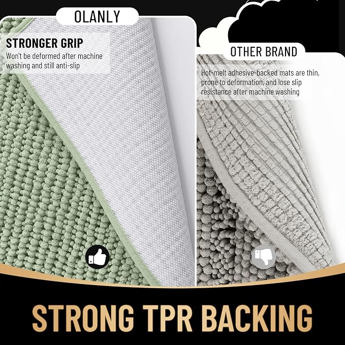 OLANLY Thick Bathroom Runner Rugs 47x20, Extra Soft Absorbent Chenille Bath Rugs, Rubber Backing, Machine Wash Dry, Long Bath Mats for Bathroom, Tub and Shower, Home Decor Accessories, Sage Green